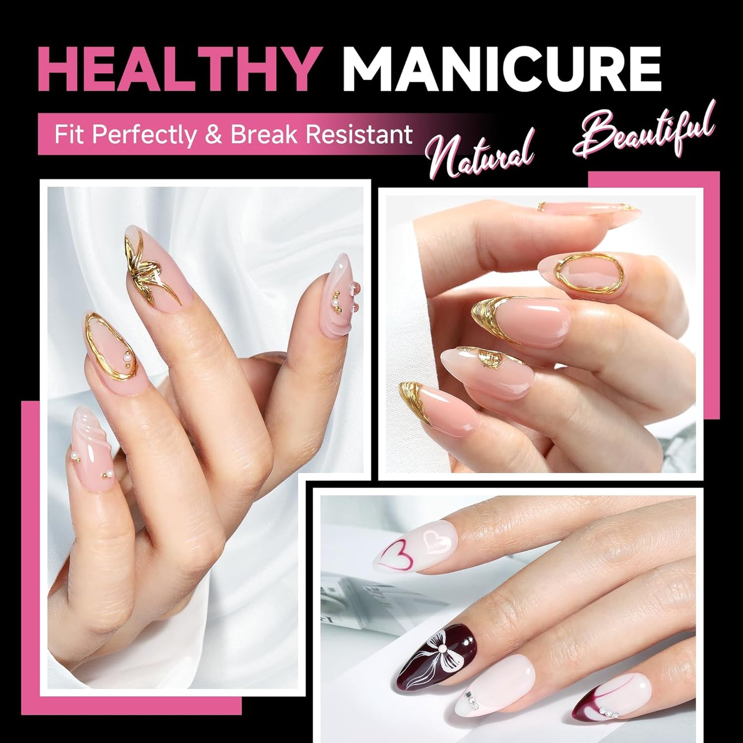 UNA GELLA Medium Almond Nail Tips, 312pcs Almond Gel Nails Tips Shape Pre Etched Full Cover Clear Fake Acrylic Pointed Press On Nails No C Curve for Nail Extension Art DIY Salon 12 Sizes-BrightBean Baby