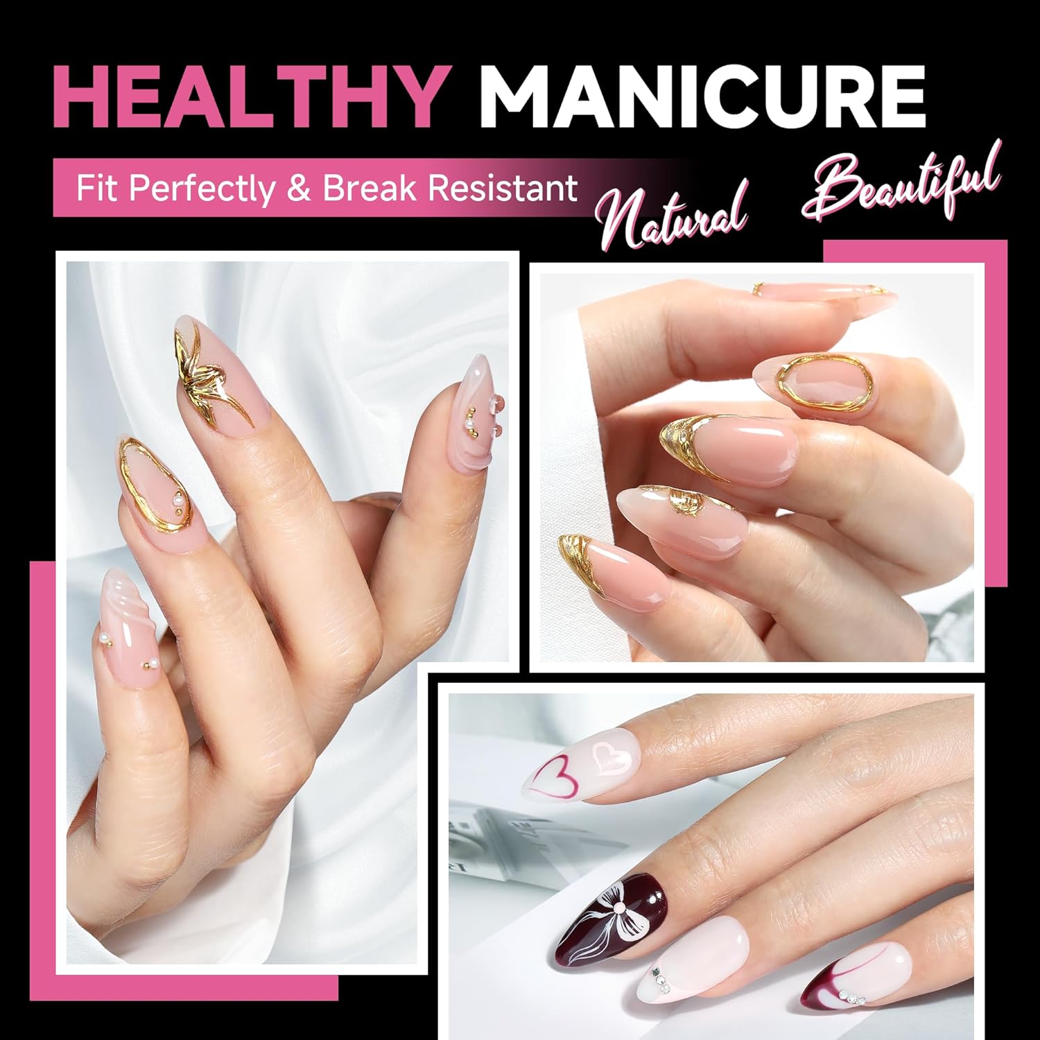 UNA GELLA Medium Almond Nail Tips, 312pcs Almond Gel Nails Tips Shape Pre Etched Full Cover Clear Fake Acrylic Pointed Press On Nails No C Curve for Nail Extension Art DIY Salon 12 Sizes-BrightBean Baby