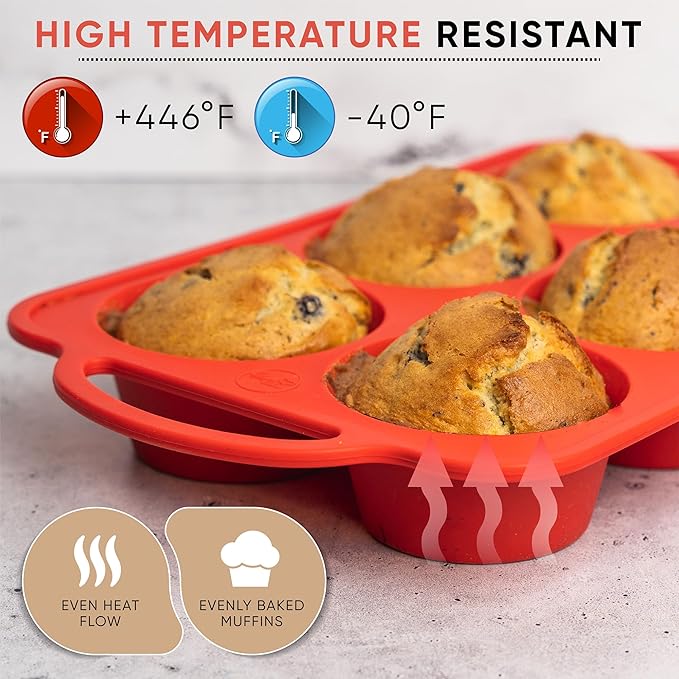 Silicone Jumbo Muffin Pan 6 Cup–Non-Stick Cupcake Pans for Baking, Heavy-Duty Large Silicone Muffin Pans for Baking, BPA-Free, Easy-Release, Oven & Dishwasher Safe