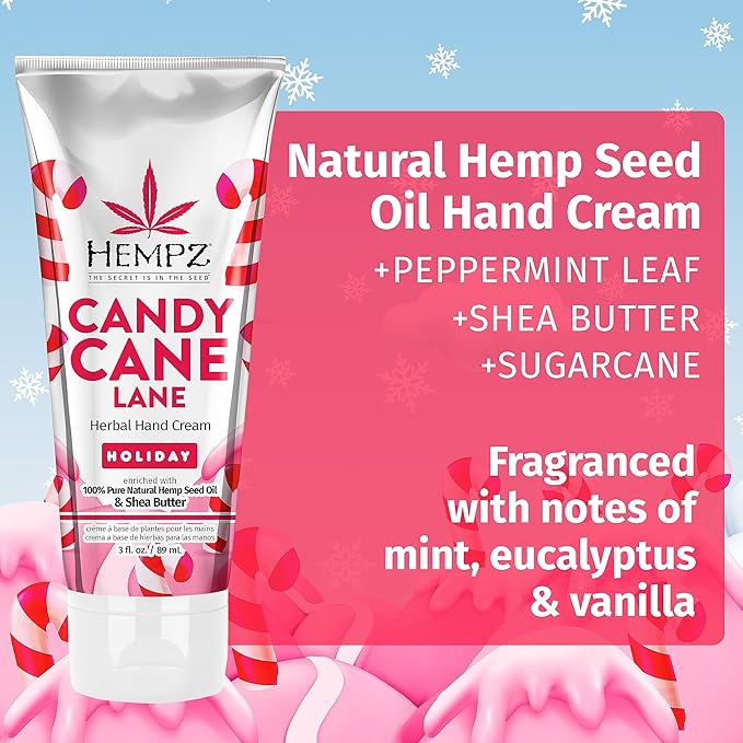 Hempz Limited Edition Candy Cane Lane Hand Cream Lotion (3 Oz) – Mini Holiday Scented Travel Cream Skin Care for Women & Men, Made with Shea Butter for Combatting Dry Hands while Travelling-BrightBean Baby