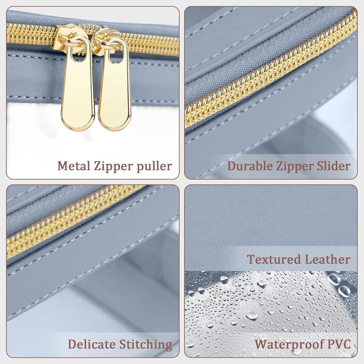 Clear Travel Makeup Brush Holder, Leather Makeup Brush Toiletry Bag, Portable Cosmetic Brush Case, Transparent Waterproof Makeup Brush Storage Bag, Blue-BrightBean Baby