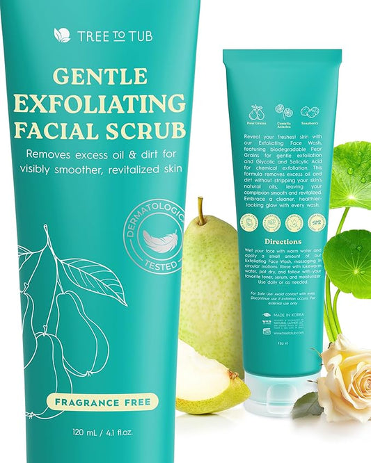 Tree To Tub Exfoliating Face Wash - Gentle Facial Exfoliator & Face Scrub w/Salicylic Acid for Glowing Skin - Non-Irritating Exfoliant to Remove Buildup & Refine Texture - For All Skin Types-BrightBean Baby