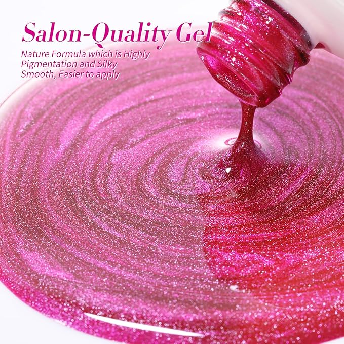 Born Pretty Gel Nail Polish Pink Series,Jelly Transparent Gel Polish, Cat Magnetic Eye,Holographic Glitter Hot Pink Nude Gel Polish for Salon Manicure and Nail Art DIY at Home 6 Colors-BrightBean Baby