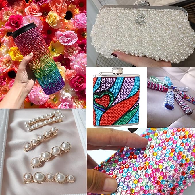 Flat Back Rhinestone+Half Round Pearl Kits Colorful Rhinestones+White Pearls with Picker Pencil and Tweezer for Home DIY and Professional Use-BrightBean Baby