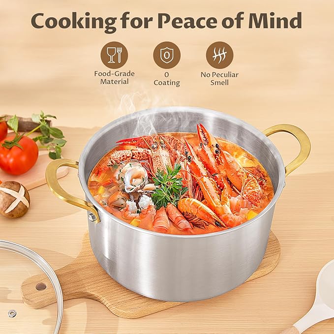 BEZIA Large 10 Quart Tri-Ply Stainless Steel Stock Pot, Nonstick Soup Pot With Lid, Sturdy & Double Handle, Induction Stockpot for All Stoves, Large Cooking Pot for Catering, Groups, Events, Silver