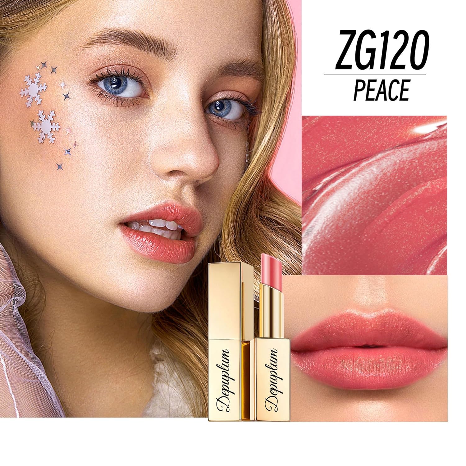 Rose Pink Lipstick Moisturizing for Women Shimmer Tinted Lip Balm Hydrating Nourishing Lip Gloss Vegan& Cruelty Free Lip Makeup, ZG120 Peace-BrightBean Baby