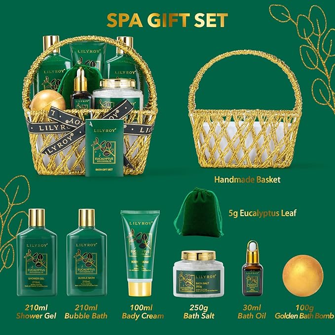 Mothers Day Spa Gift Basket for Women 9 Pieces Premium Eucalyptus Bath & Body Care Kit for Women & Men, Holiday Gift for Christmas, Valentine's Day, Father's Day, Birthday with Shower Gel & More-BrightBean Baby