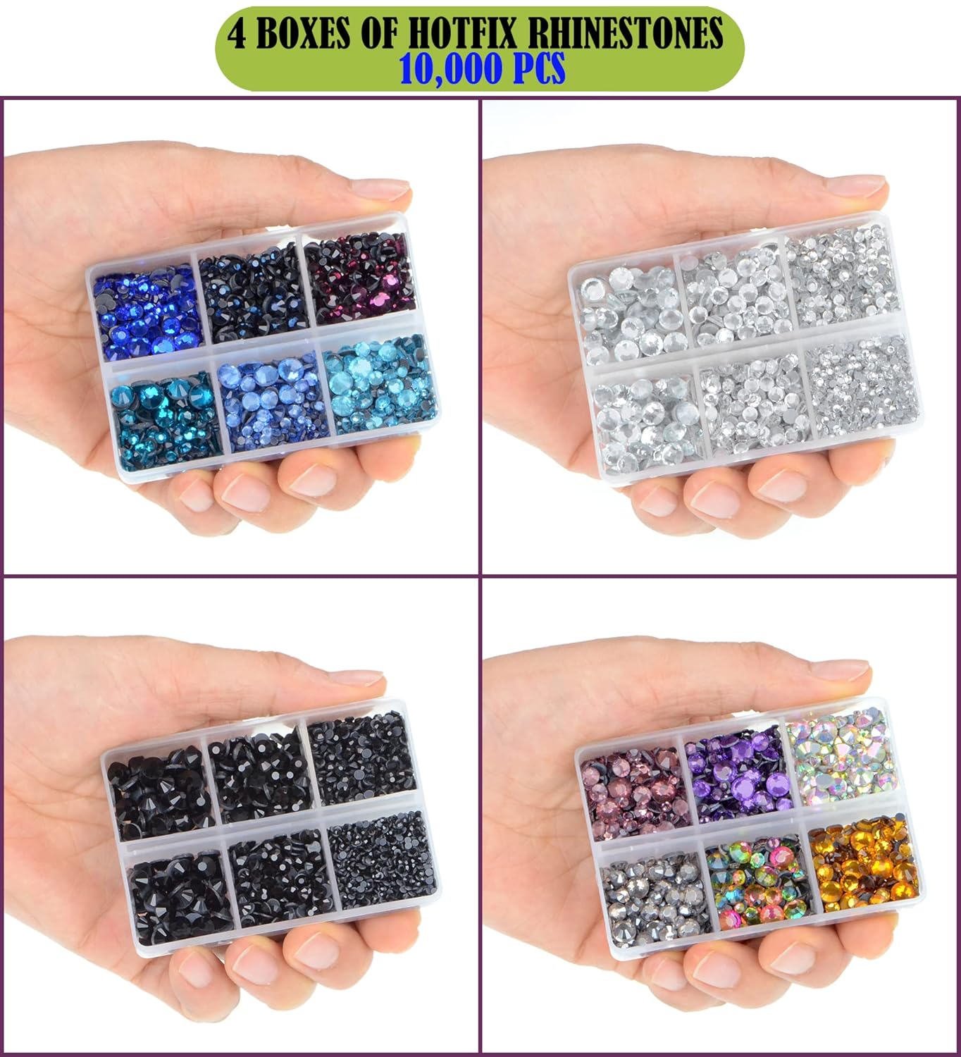 LPBeads 10000pcs Hotfix Rhinestones Flatback Glass Crystal Clear Black and 12 Mixed Color Rhinestone with Tweezers and Picking Pen for Crafts Clothes Nail Art-BrightBean Baby