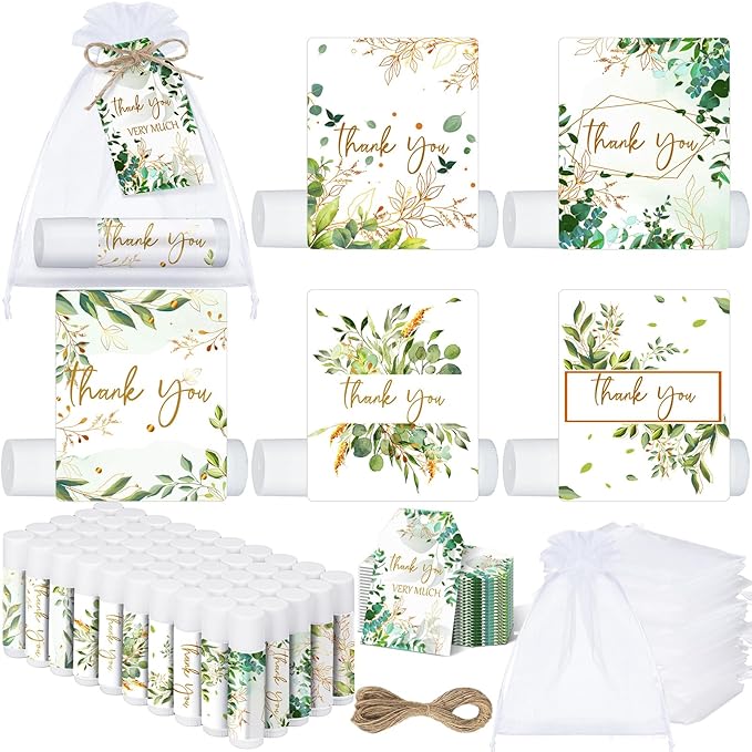 50 Set Employee Appreciation Gifts Bulk Baby Shower Favors Lip Balms Bulk Thank You Gifts Wedding Bridal Shower Bachelorette Gifts Prizes for Guests Women Teacher Coworker Nurse(Eucalyptus)-BrightBean Baby