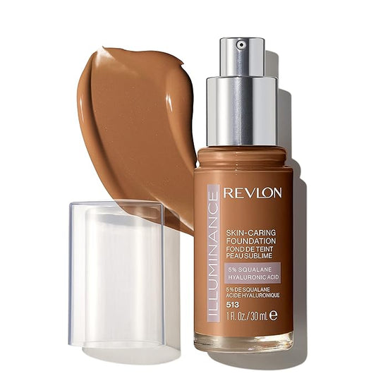 Revlon Illuminance Skin-Caring Liquid Foundation, Hyaluronic Acid, Hydrating and Nourishing Formula with Medium Coverage, 513 Brown Suede (Pack of 1)-BrightBean Baby