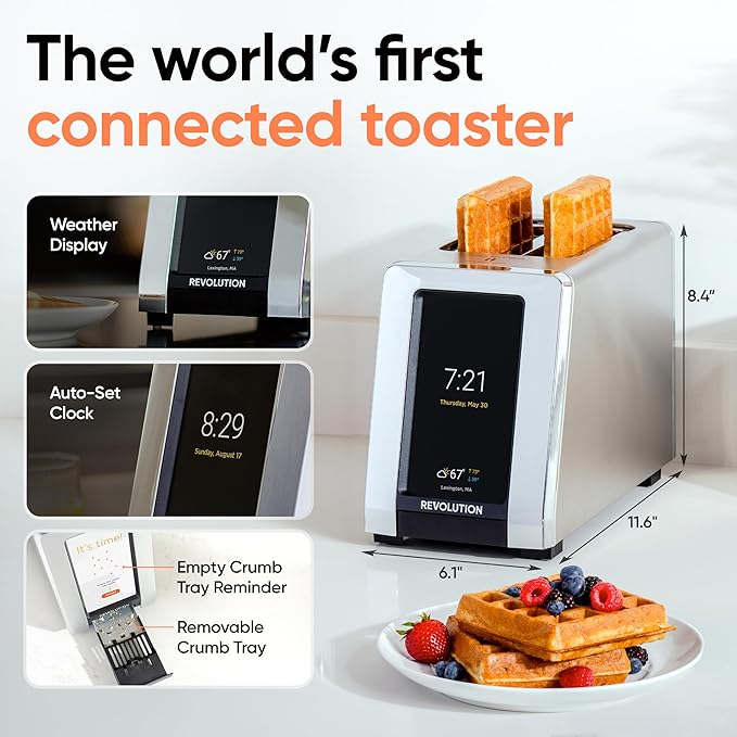 Revolution (Bundle) R180 Connect Touchscreen Smart Toaster + Toastie Press – Choose from 6 Bread Types, 7 Browning Levels, & Toastie Press Mode (Black, 2-Slice)