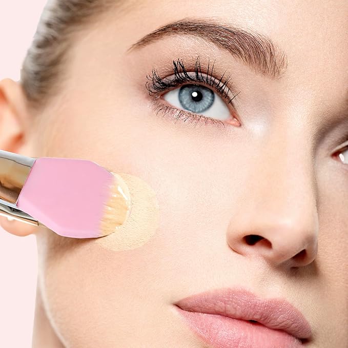 StansOut Ultimate Complexion Bundle: Liquid Foundation Brush, Makeup Brushes for Liquid, Cream, Stick Foundation - Flat, Round, Blender Brushes - 101 Contoured, 108 Straight - Long-Lasting-BrightBean Baby