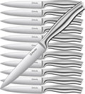 D.Perlla Steak Knives 12 Pieces Micro Serrated Steak Knife Set High Carbon Stainless Steel Steak Knives Set, Elegant Sharp Kitchen Steak Knife Set, Silver