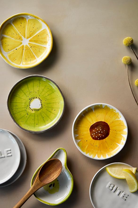 DEMDACO Decorative Serving Dining Dish Appetizer Plate, 5 Inch Ceramic Stoneware, Lemon