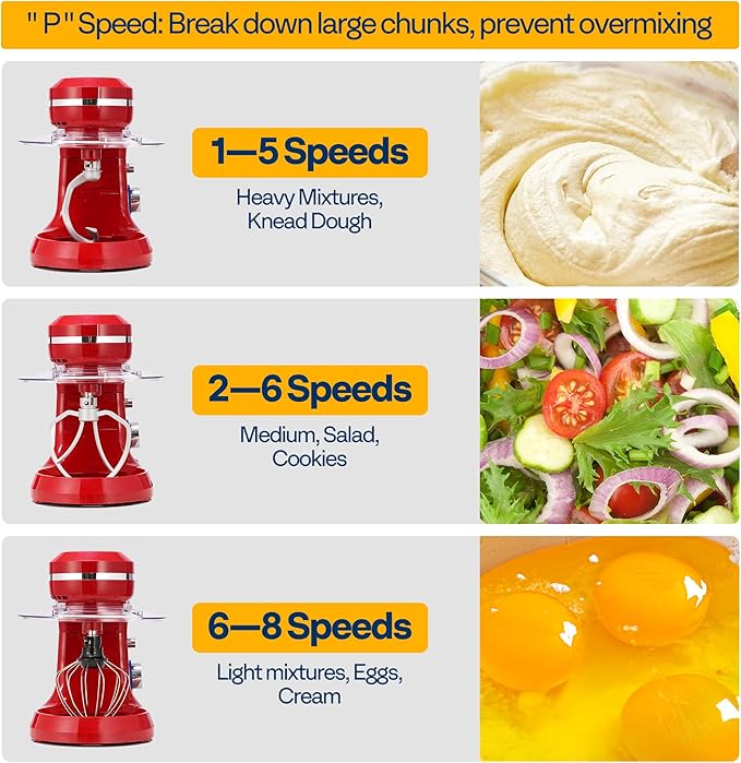 VIVOHOME 4.75 Quart Stand Mixer, 8 Speed Kitchen Electric Food Mixer, Household Stand Mixer for Baking, Cake, Bread with Beater, Dough Hook, Wire Whip and Egg Separator, Red