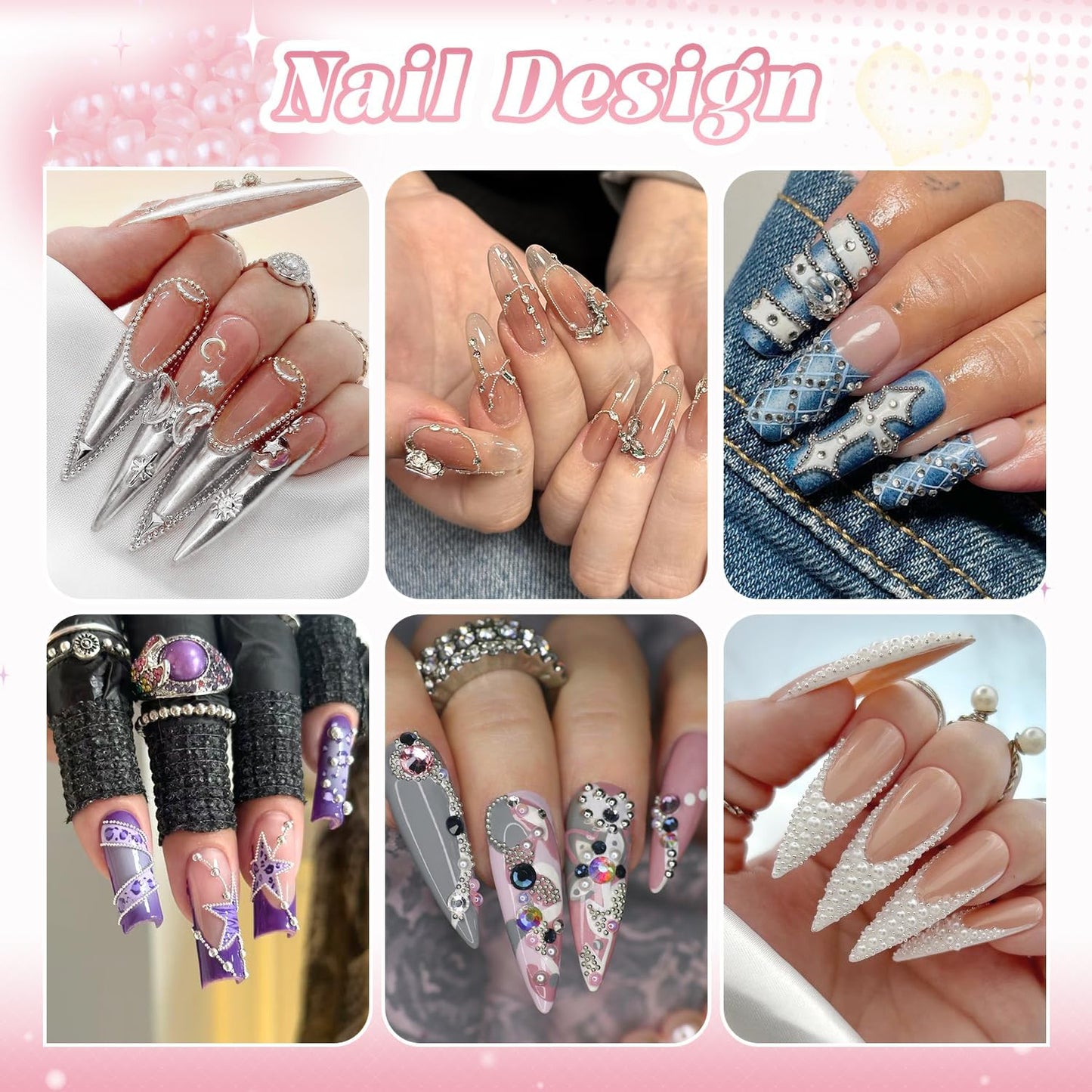 1-3MM Mini Small Nail Beads Metal Caviar Bead Silver Nail Charms and Gems Ball, Nail Chain for Nail Art Accessories Supplies Silver Rhinestones for Women Manicure-BrightBean Baby