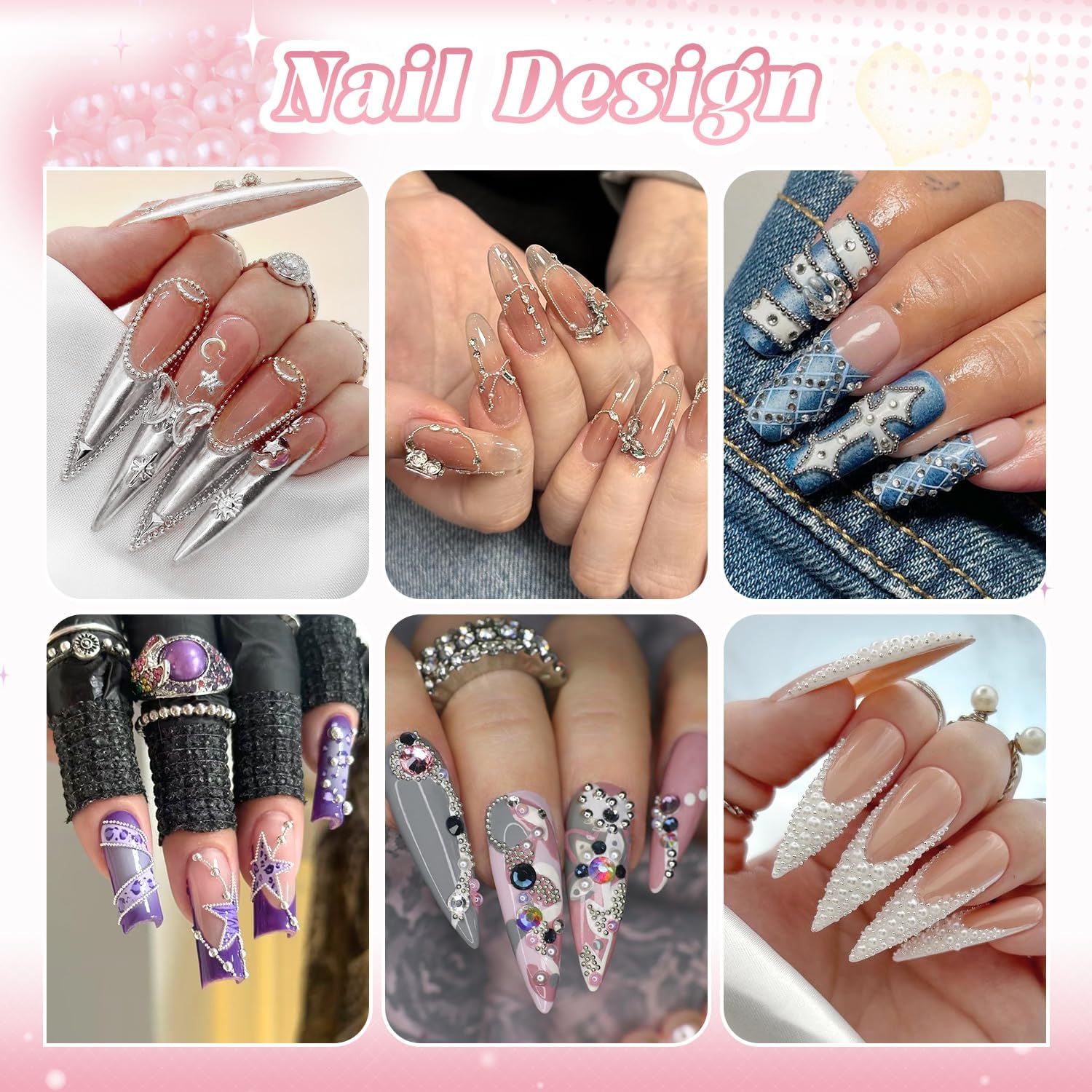 1-3MM Mini Small Nail Beads Metal Caviar Bead Silver Nail Charms and Gems Ball, Nail Chain for Nail Art Accessories Supplies Silver Rhinestones for Women Manicure-BrightBean Baby