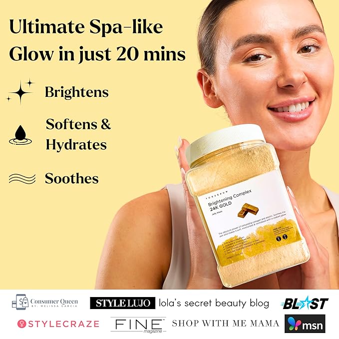 VogueNow Jelly Face Mask for Facials - 24K Gold Hydrating, Brightening & Nourishing Jelly Mask with Free Jade Roller & Spatula | Professional Hydrojelly Masks | Vajacial Jelly Mask Powder | 23 Oz Jar-BrightBean Baby