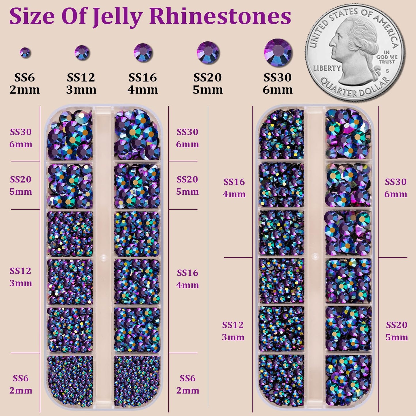 Resin Jelly Rhinestones for Crafting with B7000 Jewelry Glue, 2 Boxes Purplish Black AB Flatback Crystals with 3Pcs 10ml Glue, Bedazzling Non Hotfix Gems for DIY Tumblers Clothing Shoes Manicure-BrightBean Baby