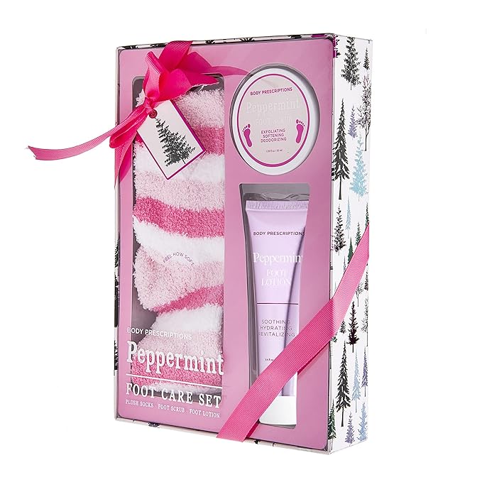 Live Green Bath and Body Pedicure Set- Relaxing Foot Care Set with Pink Fuzzy Socks, Peppermint Foot Lotion, and Foot Scrub, Holiday Present for Women-BrightBean Baby