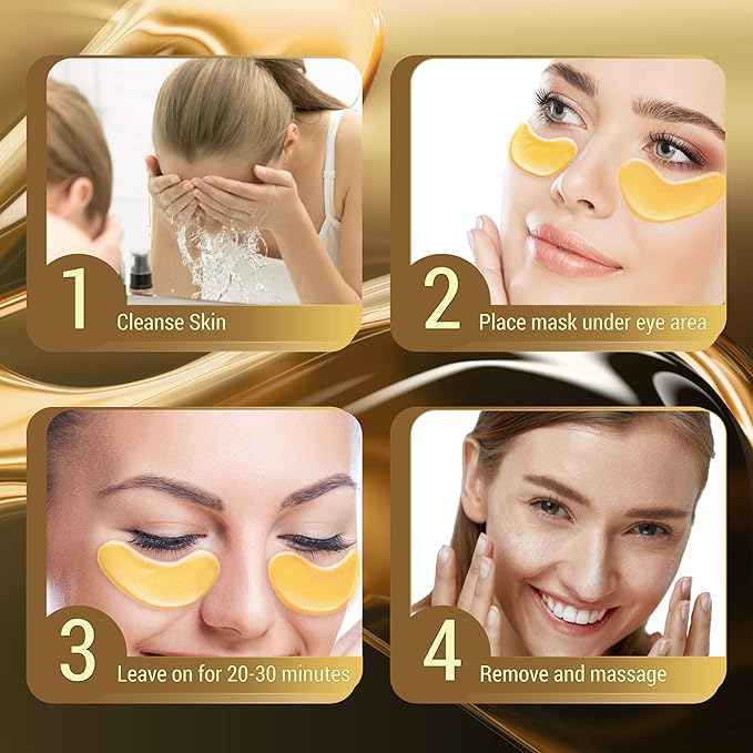 24k Gold Collagen Eye Mask: Hydrogel Under Eye Patches with Collagen & Hyaluronic Acid - Hydrating Under Eye Mask for Dark Circles, Puffy Eyes, & Under Eye Bags - Cooling Gel Treatment Pads - 15 Pairs-BrightBean Baby