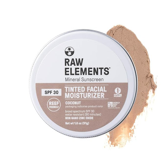 Raw Element Ultra-Moisturizing Tinted Face Cream, Non Toxic Mineral Face Sunscreen, Daily Tinted Moisturizer, Non-Nano Zinc Oxide, Reef Friendly, All Ages, SPF 30, 1.8 oz, Coconut, Pack of 1-BrightBean Baby