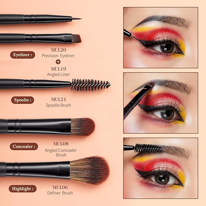 Jessup Eye Brushes Set, Vegan Makeup Brushes with Concealer Powder Eyeshadow Blending Eyeliner Spoolie Brush, 16pcs Premium Synthetic Black Cosmetic Brush T272-BrightBean Baby