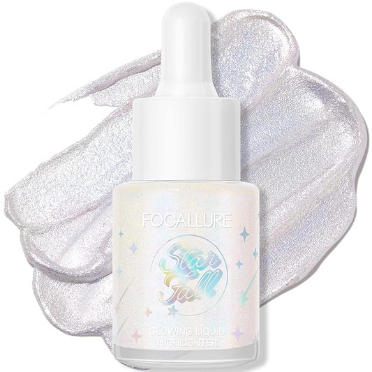 FOCALLURE Starfall Glowing Liquid Highlighter, Shimmering Body Oil, Non-Sticky Shimmer Liquid Luminizer, Non-Greasy, Face & Body Glitter Makeup for Costumes, Cosplay, Rave Festival, CYPRIDINA-BrightBean Baby