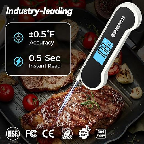 0.5 Sec Instant Read Meat Thermometer Digital with ±0.5℉ Precision, Food Thermometer for Cooking Kitchen Gadgets, Oven Grill Candy BBQ Essentials Accessories, Gifts for Him Dad Men Birthday, White