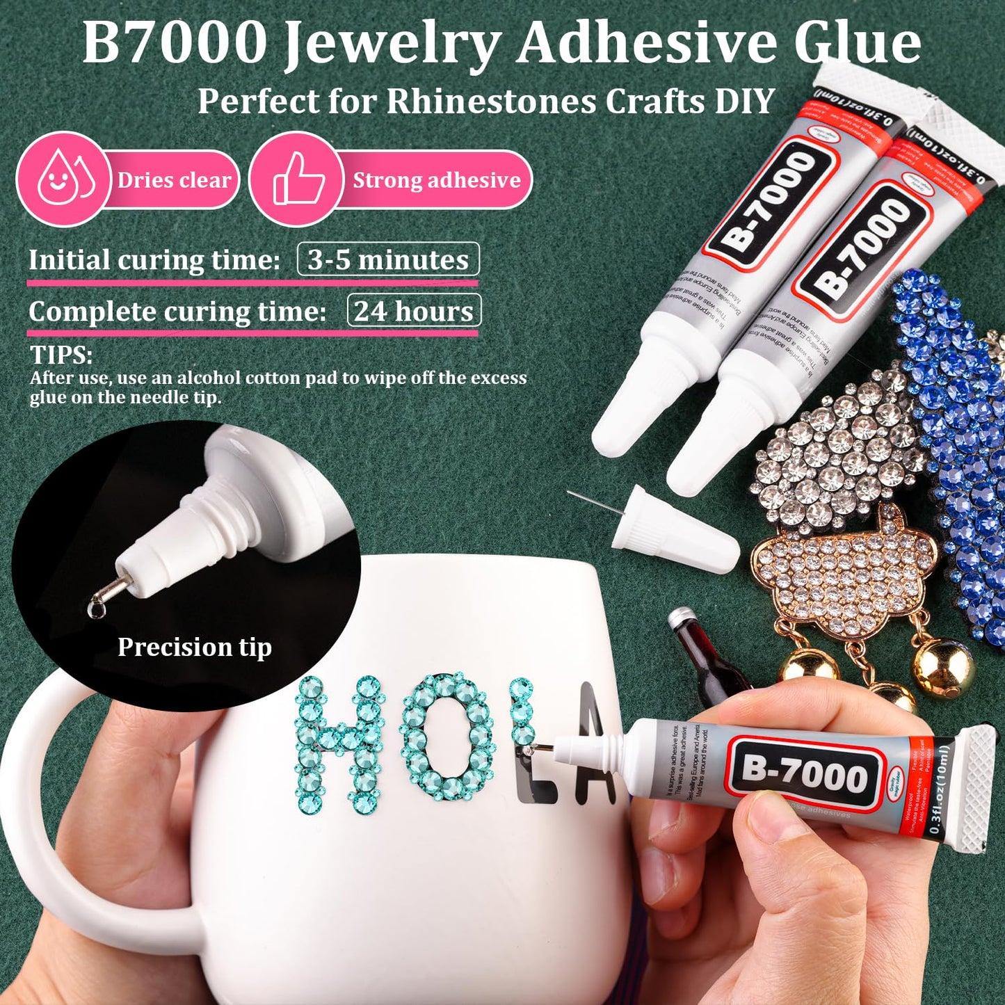 Resin Rhinestones for Crafting with B7000 Jewelry Glue, 2 Boxes Aquamarine Flatback Crystals with 3Pcs 10ml Glue for Bedazzling Crafts DIY Nail Art Makeup, Gems for Clothing Shoes-BrightBean Baby