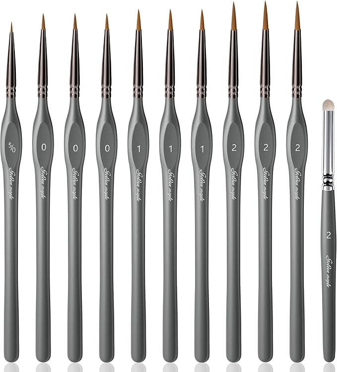 Golden Maple Miniature Paint Brushes Drybrush-10pcs Model Detail Paint Brush Set, Small Fine tip Brushes for Acrylic, Watercolor & Paint by Number, Figurine