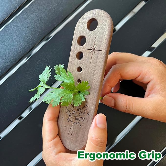 Herb Stripper Vegetable Leaf Herb Stripper Chopper Tool Handmade Wood 7 Hole Sizes Durable & Elegant Kitchen Tool with Storage Case Ideal Gift for Cooks - Black Walnut