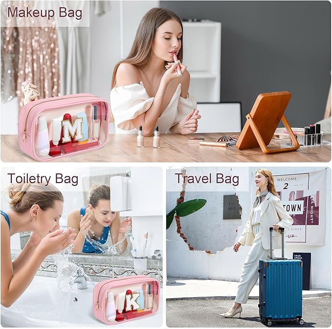 YOOLIFE Travel Makeup Bag Toiletry Bag for Women, Clear Make up Bag PVC Cosmetic Bag Pink Preppy Stuff Travel Accessories Makeup Pouch Birthday Gifts for Women Teacher Mother Wife Girlfriend Gifts W-BrightBean Baby