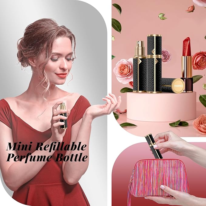 Perfume Travel Refillable Bottle,Genuine Leather Bottom-Filling Fragrances Perfume Atomizer,Mini Cologne Dispenser,Portable Sprayer Pocket Size for Cruise Car Trip Purse Gift 5ml (Black)-BrightBean Baby