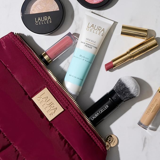 LAURA GELLER NEW YORK Quilted Makeup Bag with Brush Case, Burgundy - Toiletry Bag Organizer for Travel - Large Capacity Full Size Makeup Bag - Easy to Clean-BrightBean Baby