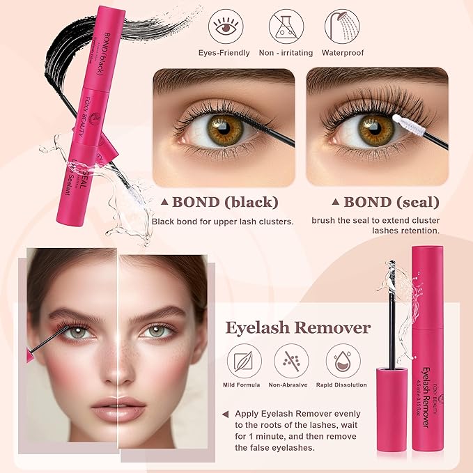 Lash Clusters - Lash Clusters Kit Lash Extension Kit with Lash Bond and Seal Cluster Eyelash Extensions Eyelash Clusters 20D30D40D50D-0.07D Lashes Clusters Eyelash Extension Kit DIY at Home Eyelashes-BrightBean Baby