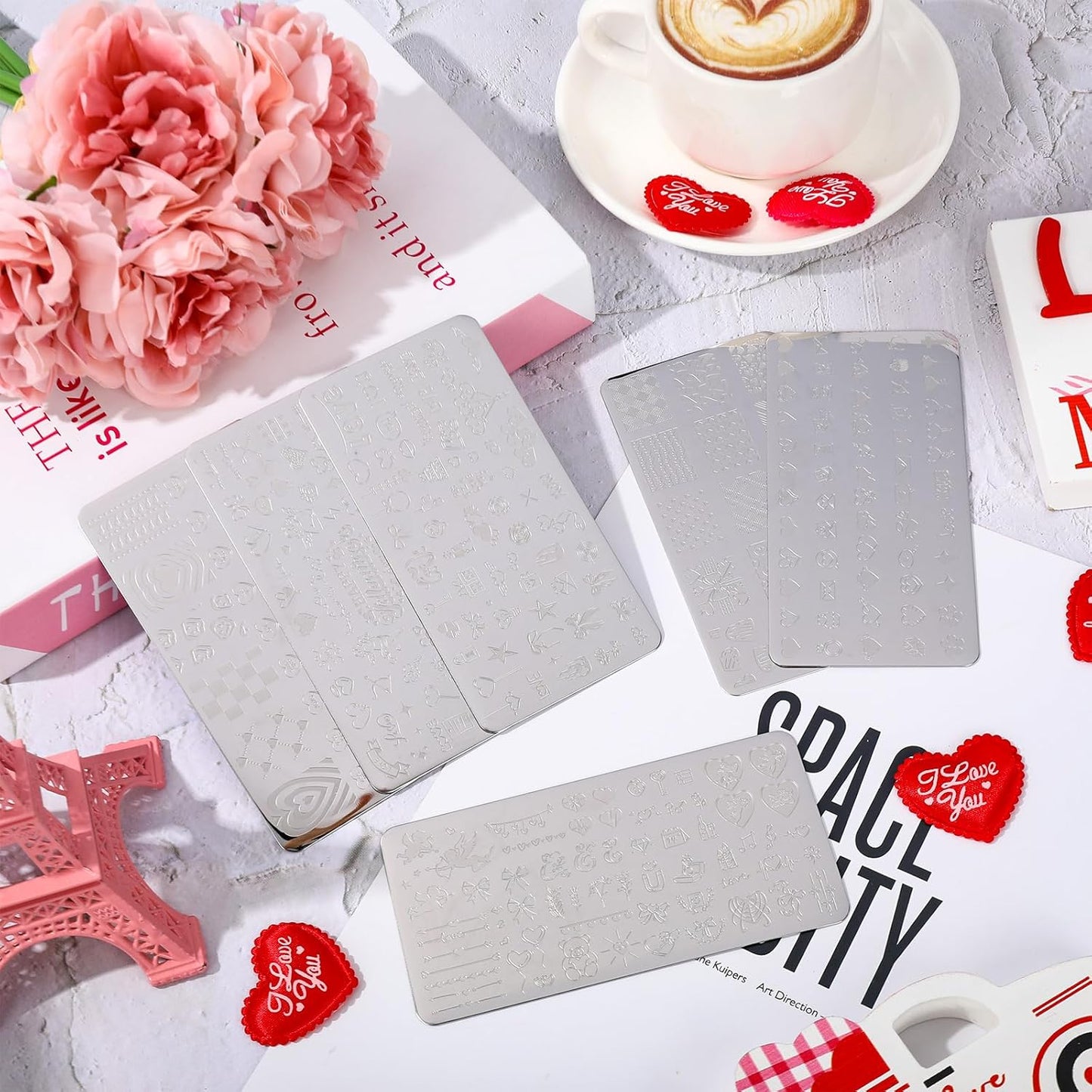 Whaline 6Pcs Happy Valentine Nail Plates Stamping Set Love Heart Stamp Templates Nail Art Plates for DIY Print Manicure Salon Design-BrightBean Baby