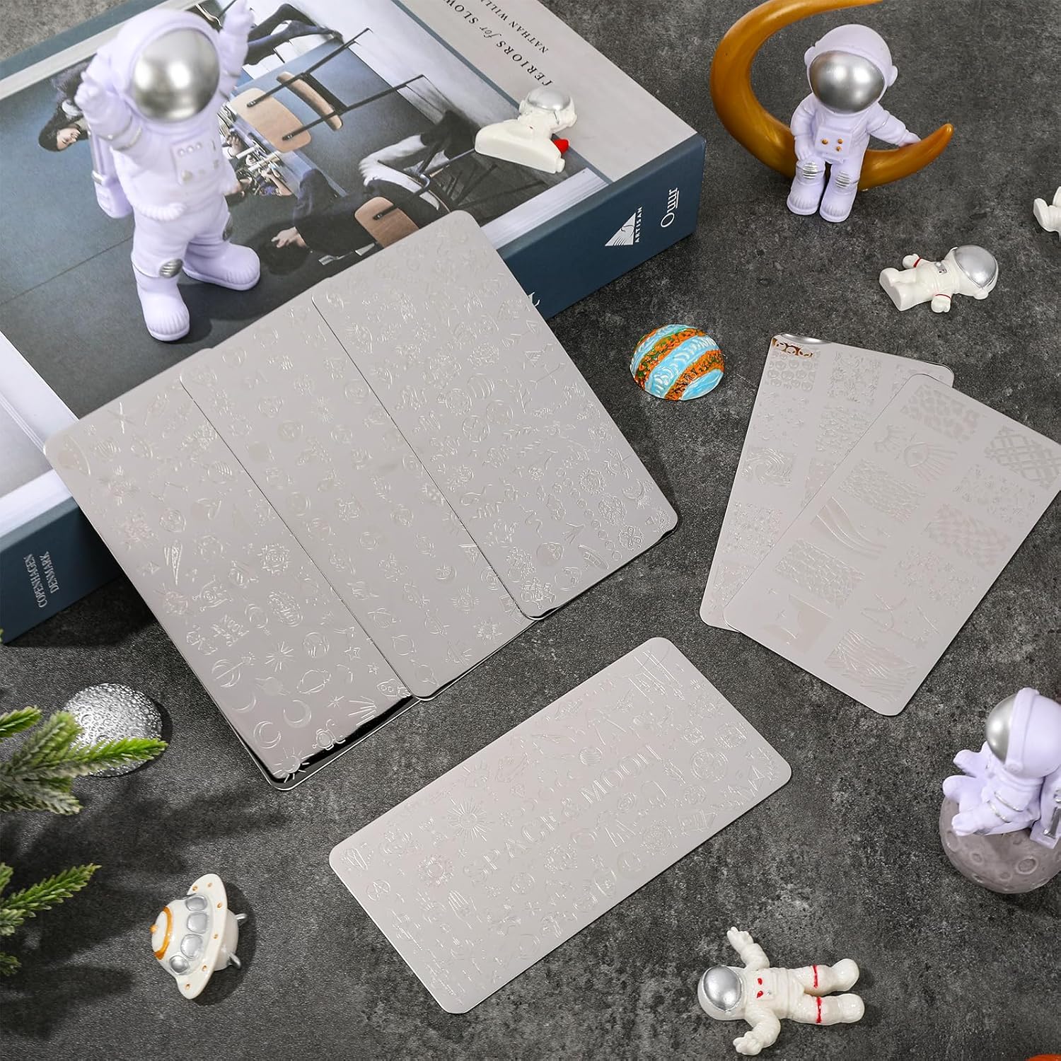 Whaline 6Pcs Outer Space Nail Plates Stamping Set Rocket Moon Planet Astronaut Stamp Templates Nail Art Plates for DIY Print Manicure Salon Design-BrightBean Baby