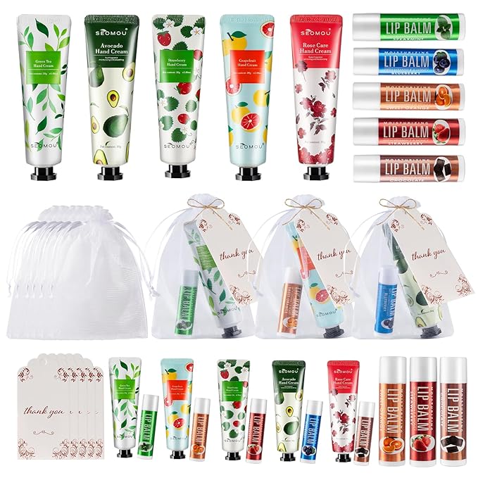 50 Set Bridal Shower Favors for Guests,Hand Cream Bulk and Lip Balm Bulk for Bridal Wedding or Baby Shower Party Gifts for Adults with Organza Bag Thank You Card-BrightBean Baby