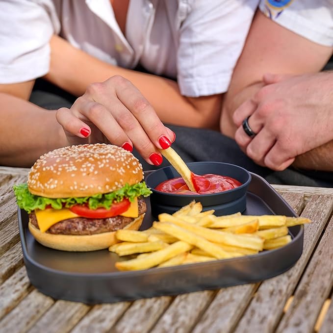 Madesmart Dipware Reusable Dining Plate/Serving Tray for Appetizers and Snacks, Food-Safe Appetizer Serving Platter with Removable Dip Bowl, Olive