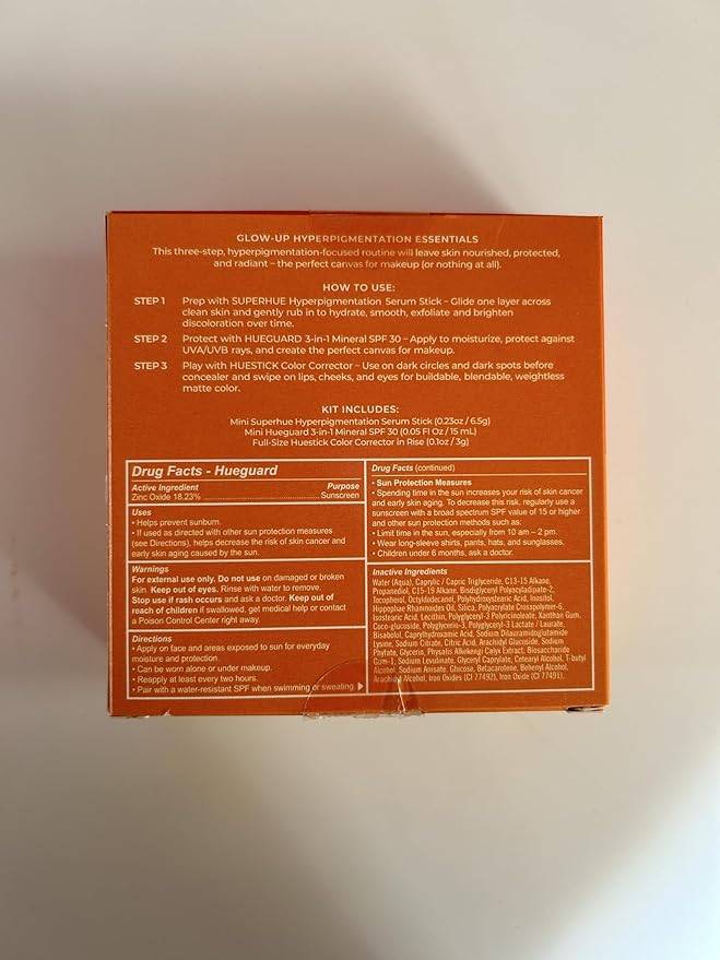 Live Tinted Hyperpigmentation Essentials Glow Up Set: Includes Mini Superhue Hyperpigmentation Serum Stick, Mini Hueguard 3-in-1 Mineral SPF 30, and Full-sized Huestick in Rise, 3-Piece Set-BrightBean Baby