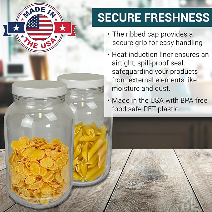 1 Gallon Large Plastic Jar with Lid (1 Pack) - Food Safe & Air Tight - Clear Storage Gallon Container with Lid - Wide Mouth Food Storage Containers - Large Candy Jar for Kitchen & Pantry Organization