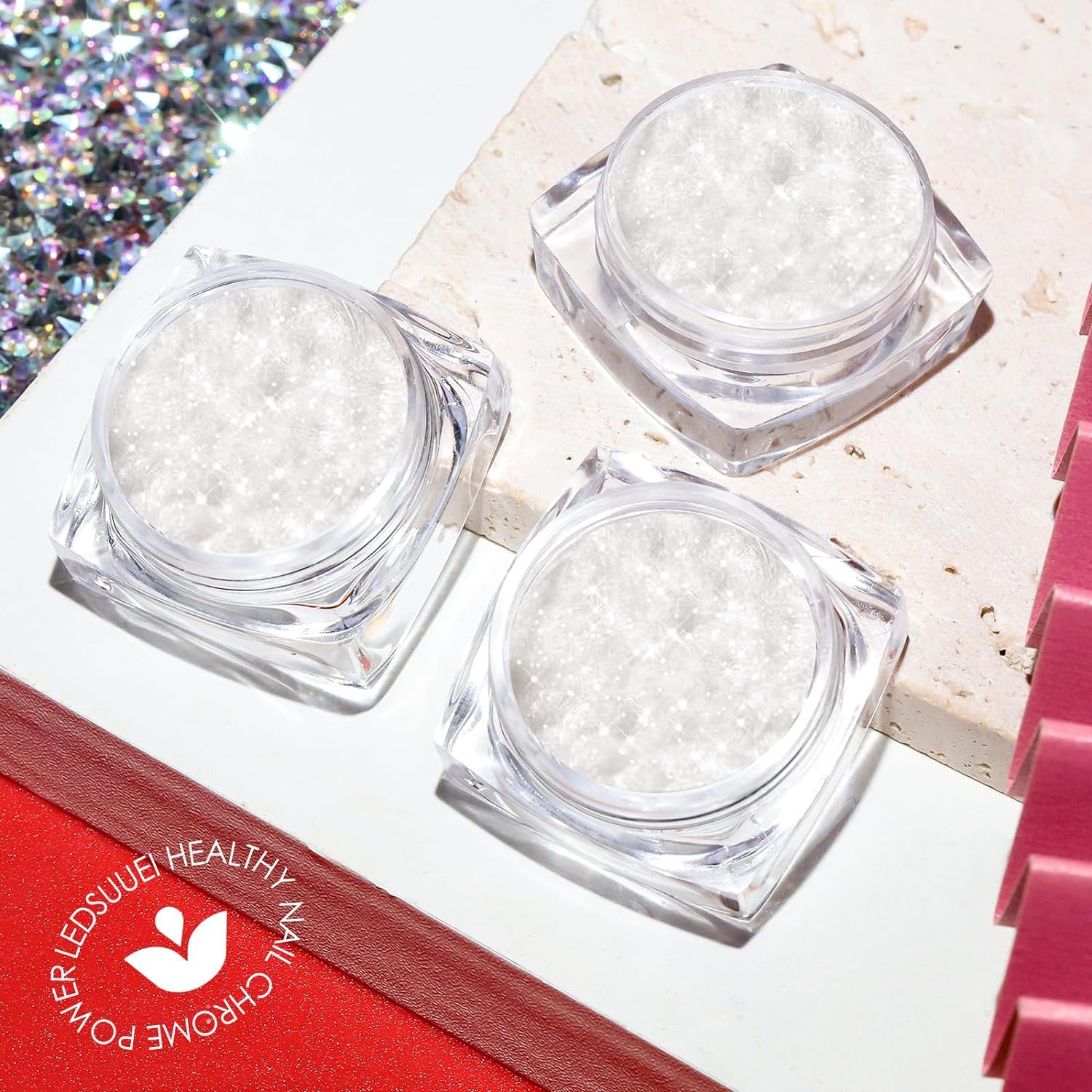 Pearl Chrome Nail Powder:【Super Transparent】 White Pearl Chrome Nail Powder Ice Shimmer Jewelry Transparent Aurora Glazed Donut Chrome Nail Powder for Nails Art DIY-BrightBean Baby