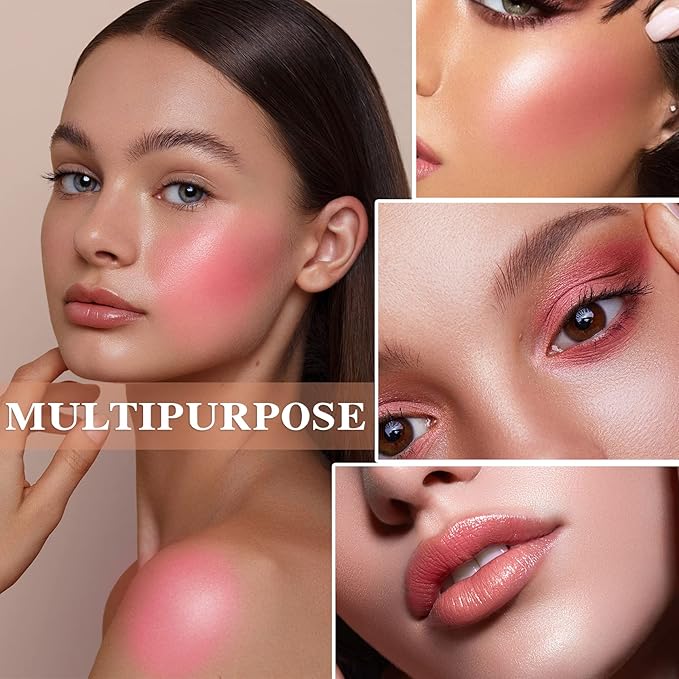Cream Blush Stick with Brush,Waterproof Multi Cream Makeup Stick,Lightweight,Long-lasting,2 in 1 Multi Blush for Cheeks & Lip Tint & Eyeshadow Makeup(#02 Rose Power)