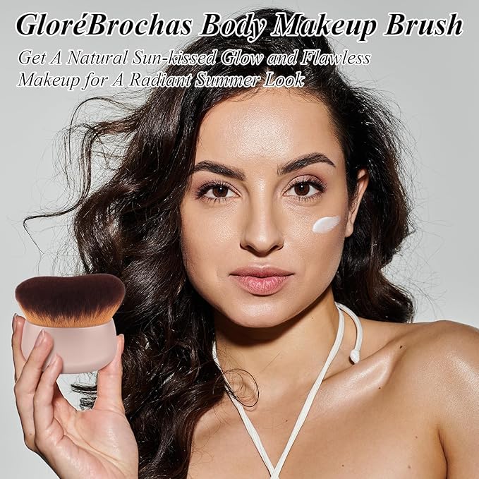 75MM Extra Large Self Tanner Kabuki Makeup Brush – Ultra Soft Dense Vegan Bristles for Body Makeup, Bronzer & Foundation–Applies Tanning Mousse, Lotion & Self Tanner–Khaki, Wet & Dry-BrightBean Baby