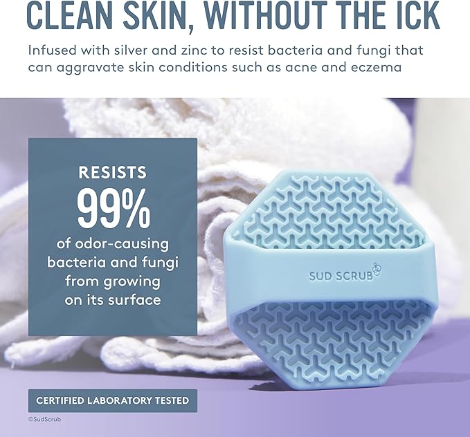 Sud Scrub® Antimicrobial Silicone Face Scrubber, 1 Pack, Gentle Face Exfoliator for Sensitive Skin, Eco Friendly Facial Cleansing Brush, Exfoliating Face Brush for Men and Women (Blue)-BrightBean Baby