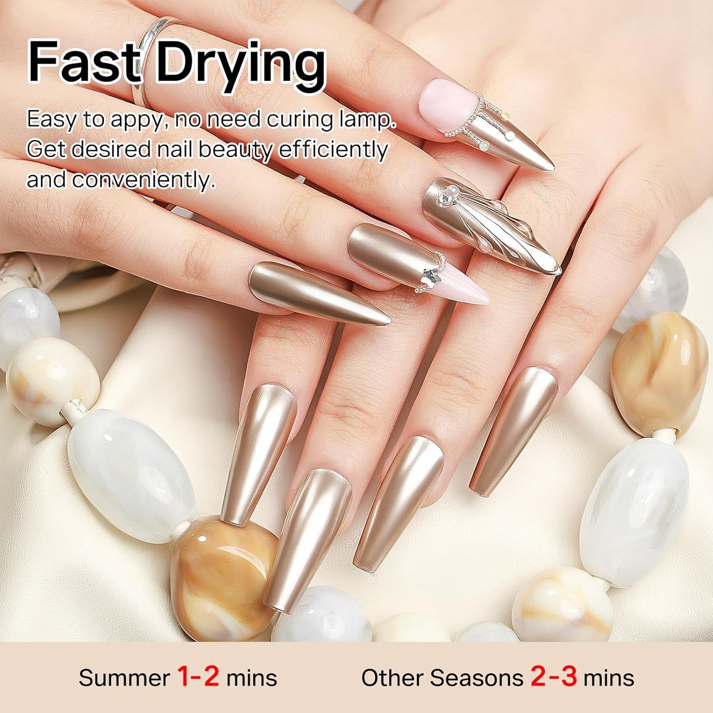 MIZHSE Champagne Mirror Nail Polish, Quick Dry Metallic Nail Polish, Air Dry Fast Chrome Nail Lacquer Bright Color Oil-based Nail Art Manicure DIY Home-BrightBean Baby