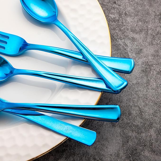 Supernal 240pcs Blue Plastic Silverware,Party Disposable Utensils,Plastic Silverware Heavy Duty Include 80 Forks,80 Knvies,80 Spoons,Premium Disposable Cutlery Shine Blue for Birthday,Party
