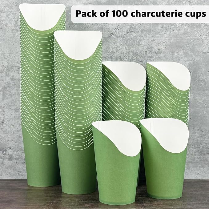 CAMKYDE 100 Pcs French Fries Holder, 12oz Disposable Paper French Fry Cups Sage Green Charcuterie Cups for all Occasions (12oz, Sage Green)