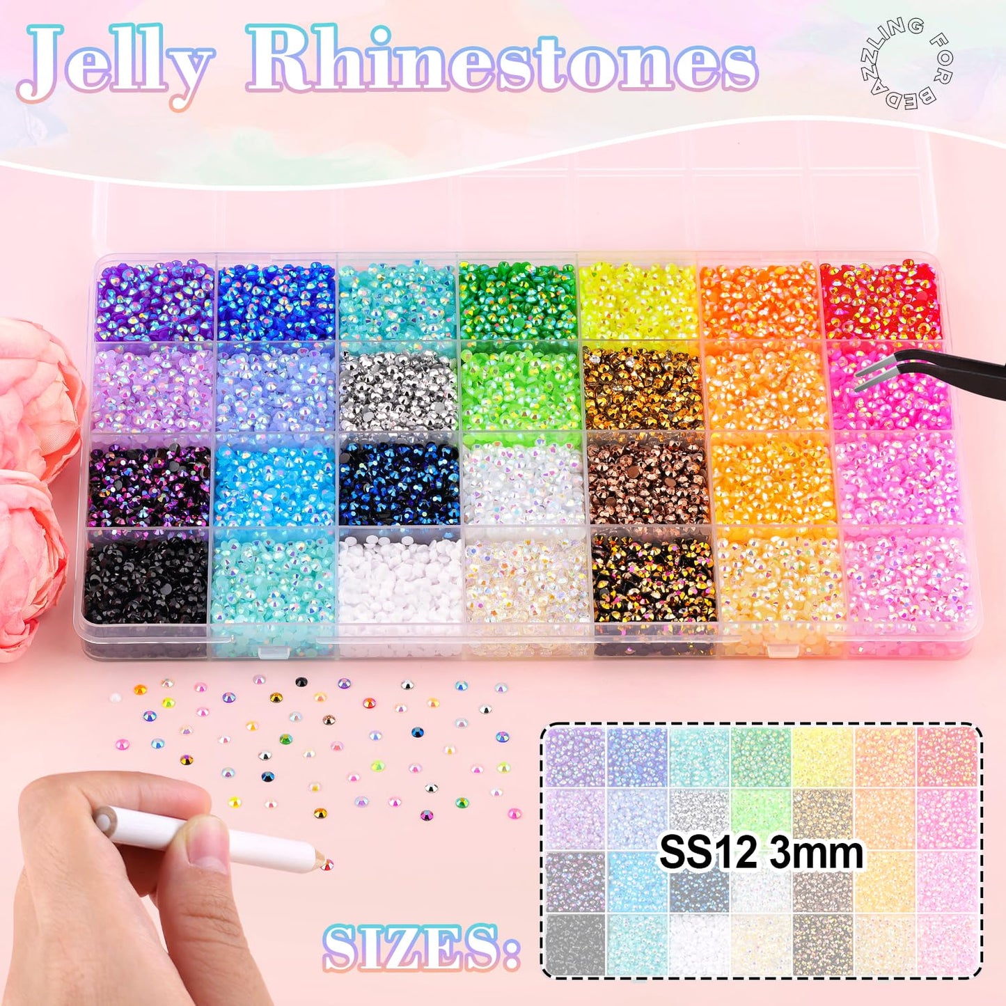 30000Pcs Resin Rhinestones with B7000 Jewelry Glue for Crafting, Multicolors 3mm Non Hotfix Flatback Gems, Bedazzling Crystal for DIY Crafts Clothing Tumblers Mugs Shoes Fabric Decor Nail Art-BrightBean Baby